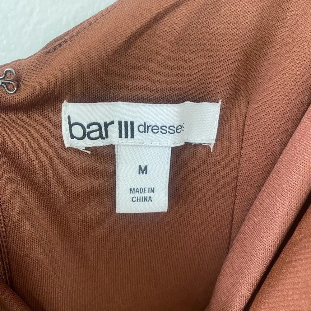 Bar III Formal Rich Copper Brown Twist Front midi Dress​, woman’s midi dress​